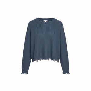 Madrag Distressed Ribbed Knit Dolman Long Sleeve Pullover Sweater Blue Large